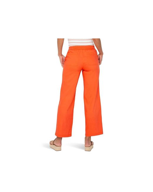 Liverpool Los Angeles Red Mid-Rise Pull-On Drawstring Waistband Wide Leg Pant Clothing, Linen/Rayon/Spandex