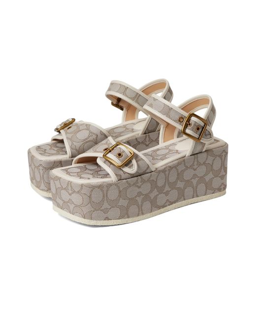 COACH Leather Naomi Monogram Jacquard Flatform Sandals - Lyst