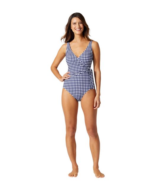Tommy Bahama Blue Gingham Wrap Front One-piece