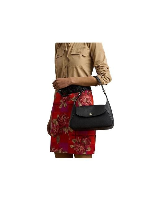 Ralph Lauren Black Crosshatch Medium Schylar Shoulder Bag Handbags, Leather