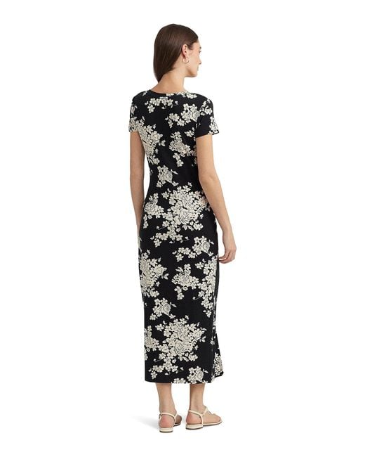 Lauren by Ralph Lauren Black Floral Jersey Twist-front Midi Dress