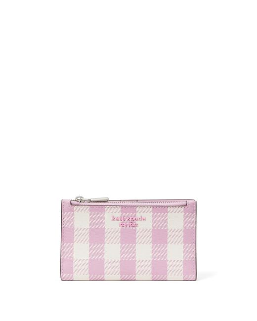 Kate Spade Pink Morgan Gingham Field Printed Pvc Small Slim Bifold Wallet