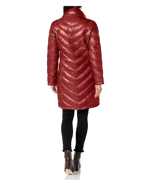 Calvin Klein Red Chevron Quilted Packable Down Jacket