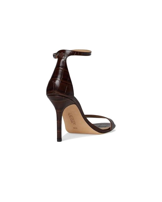 Ralph Lauren Black Allie Crocodile-Embossed Leather Sandals Dress Sandals 9 B