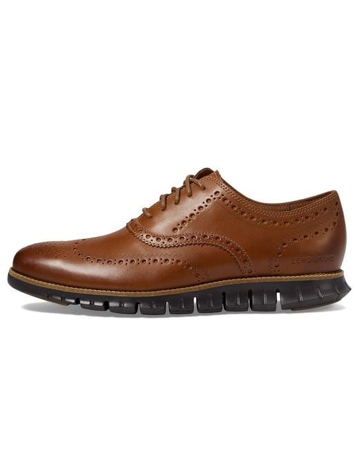 Cole Haan Brown Zerogrand Wingtip Oxford Lace Up Wing Tip Shoes British Tan Leather/Java 7.5 D for men