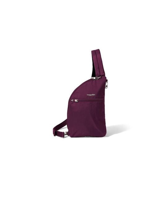 Baggallini Purple Securtex Anti-Theft Half Moon Sling Handbags, Nylon