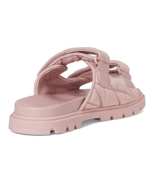 COACH Pink Sculpted C Quilted Washed Denim Double Band Sandals Sandals, Synthetic