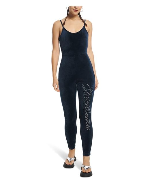Juicy Couture Blue Strappy Jumpsuit With Fitted Leg And Bling