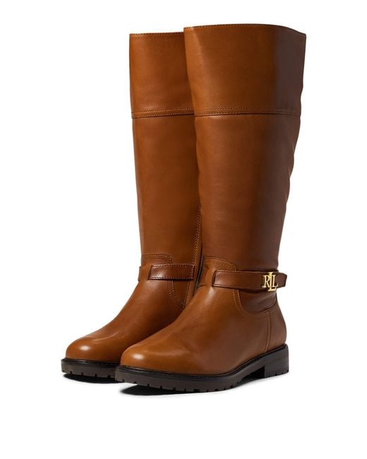 Lauren by Ralph Lauren Leather Everly Wide Calf Riding Boot in Tan ...