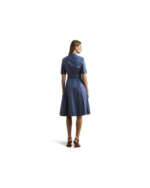 Ralph Lauren Black Petite Belted Cotton-Blend Shirtdress Dress, Cotton/Elastane/Nylon