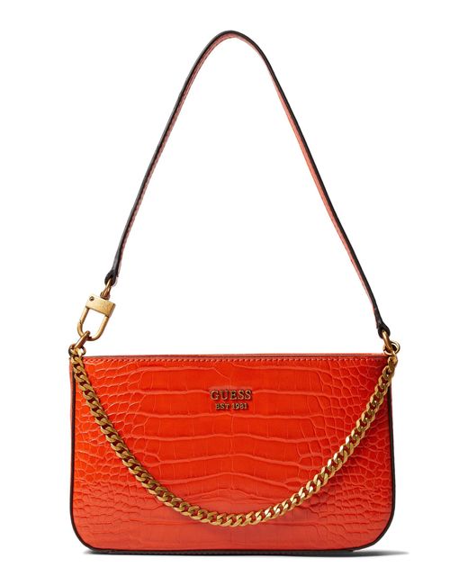 Guess Katey Croc Mini Top Zip Shoulder Bag in Orange | Lyst