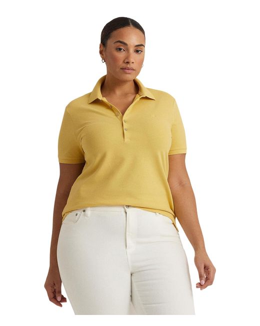 Lauren by Ralph Lauren Yellow Plus-size Stretch Pique Polo Shirt