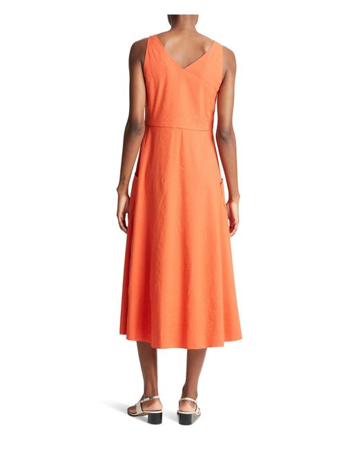 Vince Orange Relaxed V-neck Pocketed Dress