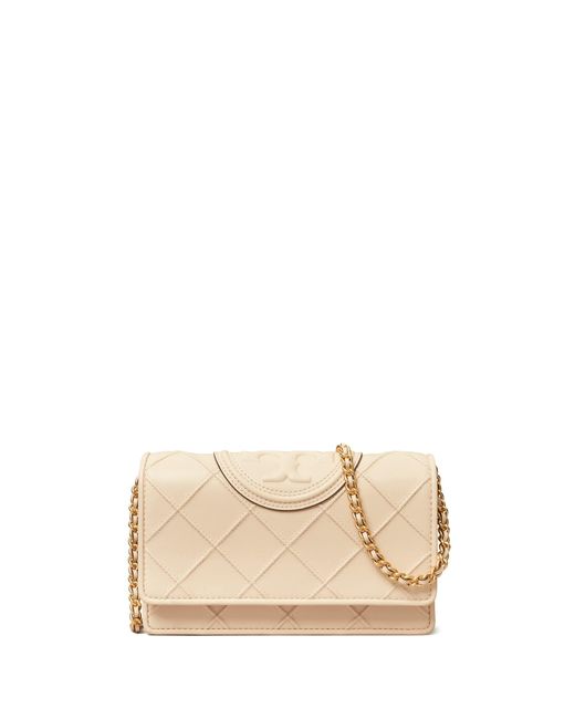 Tory Burch Leather Fleming Soft Chain Wallet in Beige (Natural) | Lyst