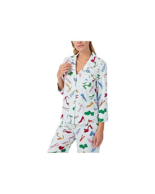 Kate Spade Black 3/4 Sleeve Brushed Jersey Long Pj Set Pajama Sets, Jersey/Polyester