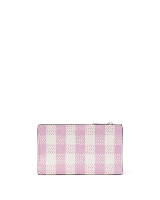 Kate Spade Pink Morgan Gingham Field Printed Pvc Small Slim Bifold Wallet