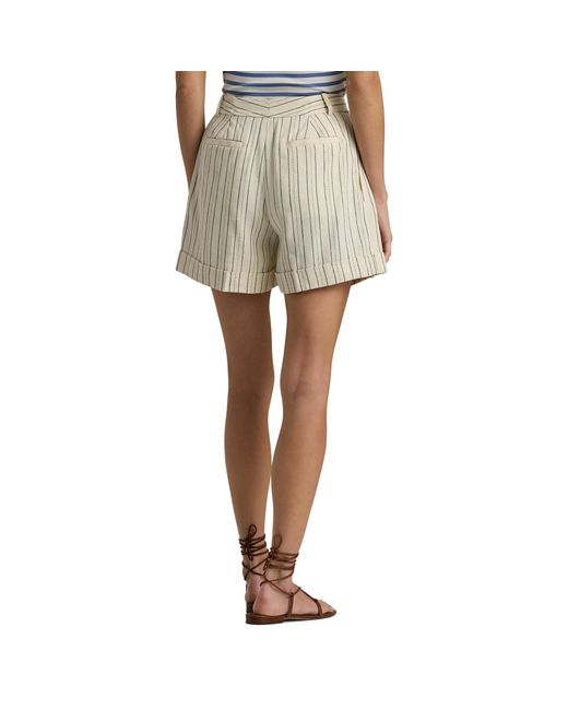 Lauren by Ralph Lauren Natural Striped Pleated Shorts