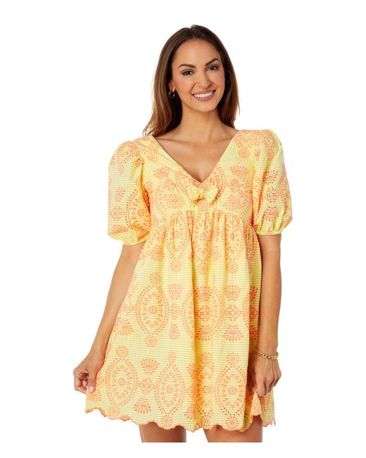 Lilly Pulitzer Cotton Sarafina Short Sleeve Eyelet in Yellow | Lyst