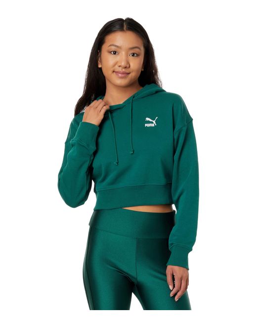 PUMA Classics Cropped Hoodie in Green Lyst