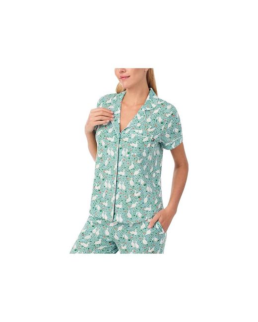Kate Spade Black Short Sleeve Modal Jersey Cropped Pj Set Pajama Sets, Elastane/Modal