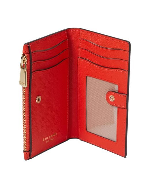 Kate Spade Red Morgan Saffiano Leather Small Slim Bifold Wallet