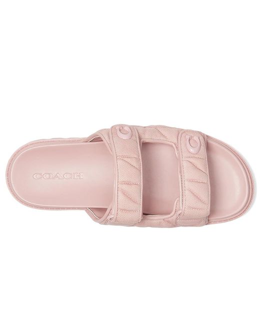 COACH Pink Sculpted C Quilted Washed Denim Double Band Sandals Sandals, Synthetic