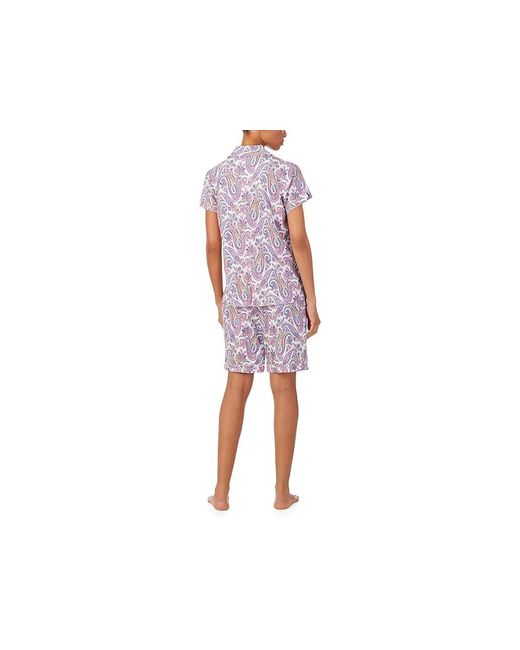 Ralph Lauren Black Short Sleeve Knit Bermuda Notch Pj Set Pajama Sets Sm (Us 4-6) Cotton