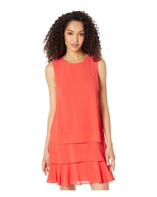 Lauren by Ralph Lauren Synthetic Crepe Shift Dress in Orange - Lyst