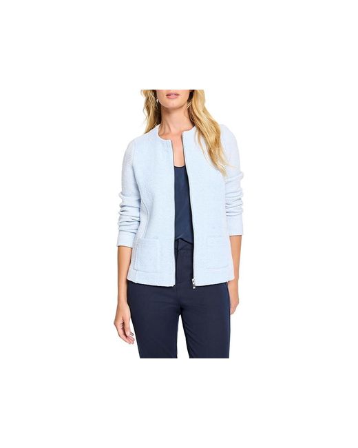 NIC+ZOE Blue Weave Mix Knit Zip Jacket Jacket Xs (Us 0-2) Cotton/Nylon/Polyester