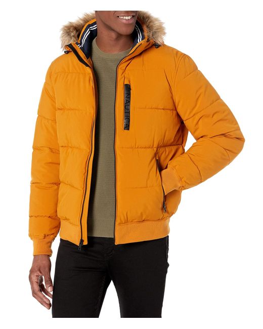 Nautica Synthetic Puffer Jacket With Removable Hood, Water And Wind
