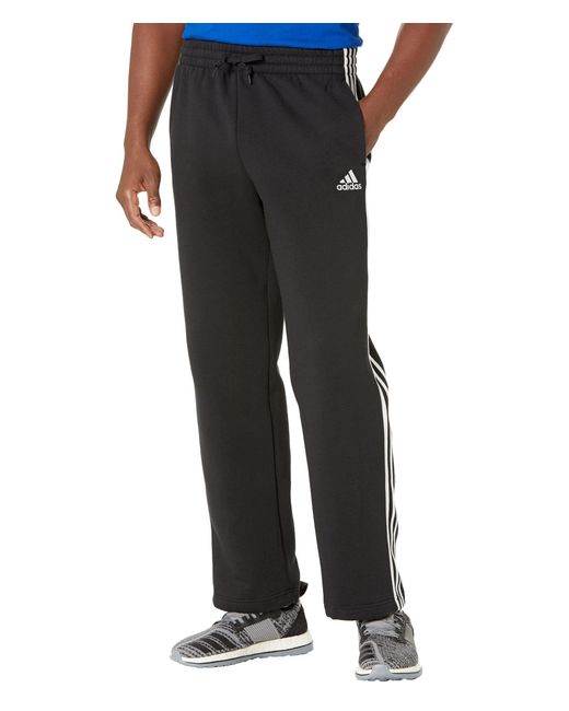 adidas Essentials 3-stripes Fleece Open Hem Pants in Black for Men - Lyst