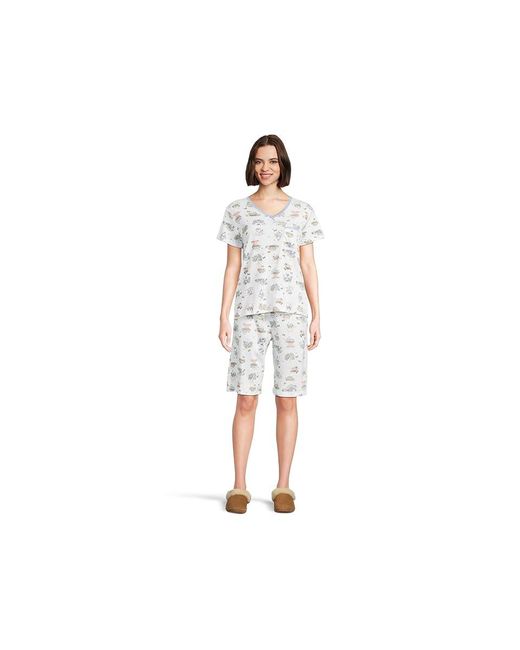 Karen Neuburger Black Novelty Short Sleeve T-Shirts And Bermuda Short Set Pajama Sets Sm 6-8) Cotton/Polyester