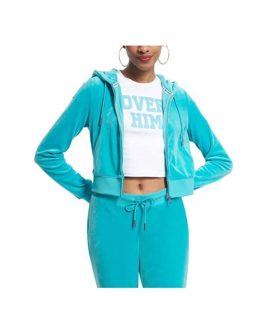 Juicy Couture Blue Solid Classic Juicy Hoodie With Back Bling