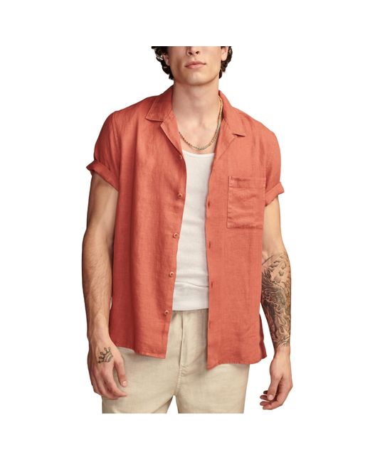 Lucky Brand Orange Linen Camp Collar Short Sleeve Shirt for men