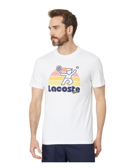 Lacoste White Short Sleeve Regular Fit Tee Shirt W/ Graphic On Front