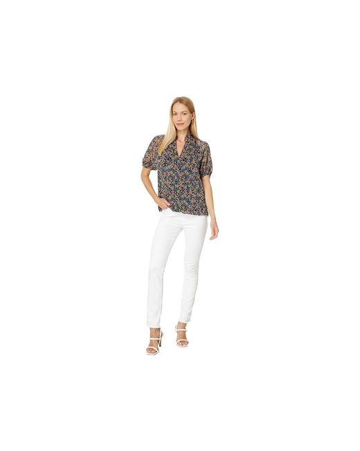 Cece Black Printed Ruffle Neck Raglan Seam Split Neck Blouse Clothing, Cotton/Nylon/Polyester