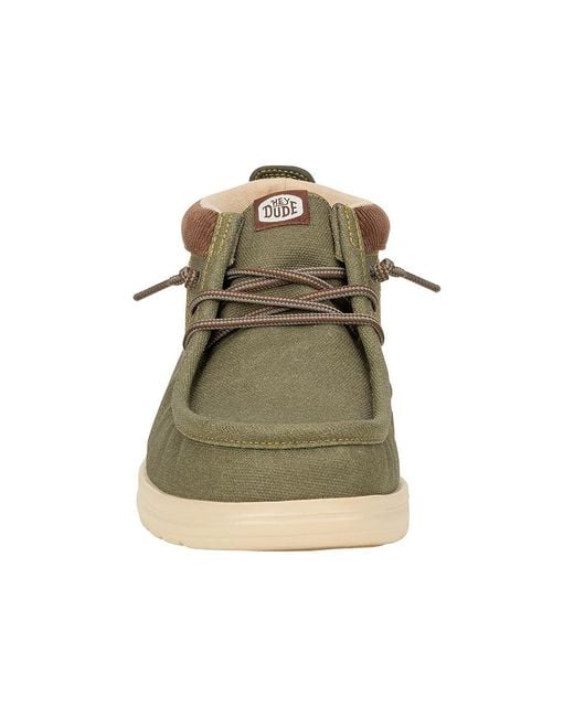 HeyDude Green Wally Mid Gripr Workwear Lace-Up Boots, Canvas for men