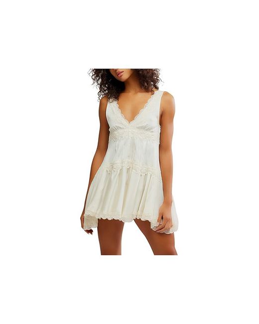 Free People Black This Groove Mini Slip Jumpsuit & Rompers One Piece Lg 12) Lace/Polyester