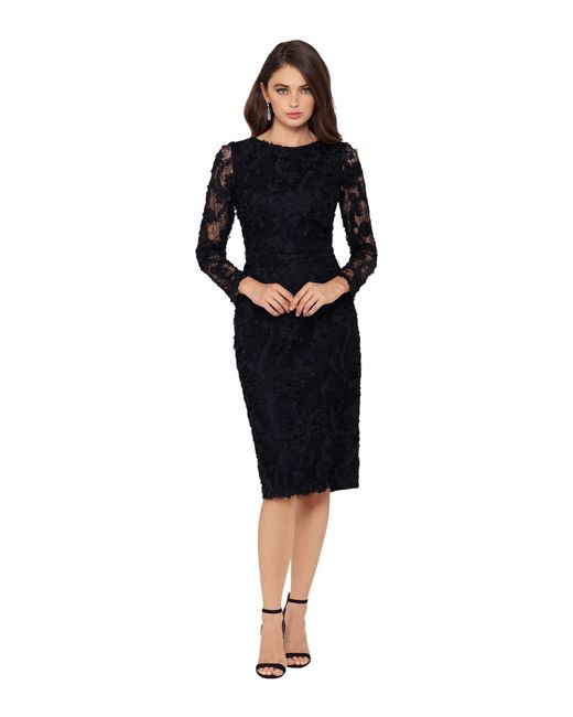 Xscape Long Sleeve Lace Soutache Short Dress in Black | Lyst