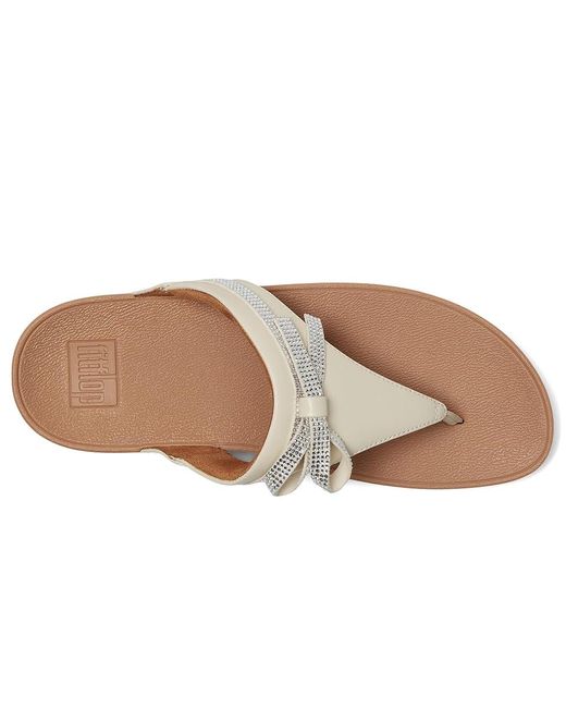 Fitflop White Lulu Glitz-Bow Leather Toe-Post Sandals Wedge Shoes 10 M (B)