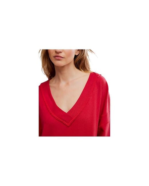 Free People Red Staycation Pullover Pajama Sets, Cotton/Polyester