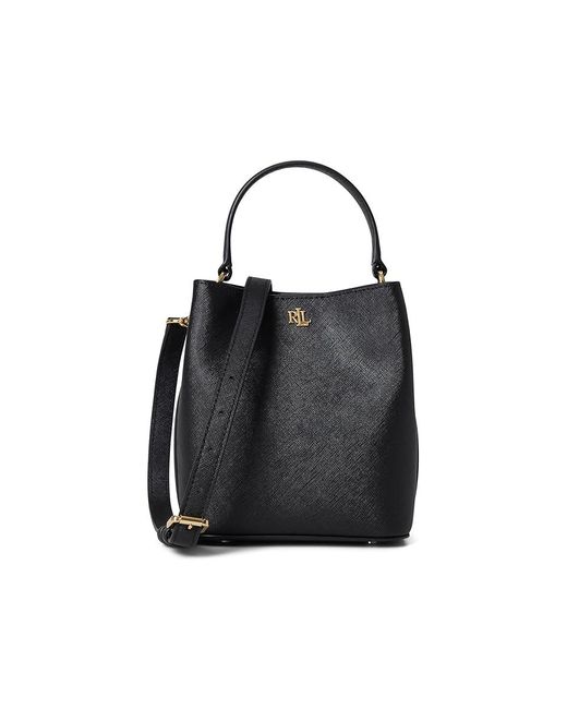 Ralph Lauren Black Crosshatch Small Reese Bucket Bag Cross Body Handbags, Leather
