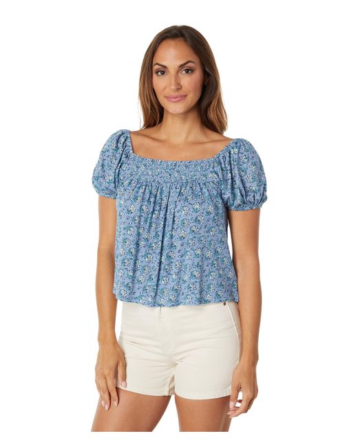Lucky Brand Cotton Square Neck Printed Top in Blue | Lyst