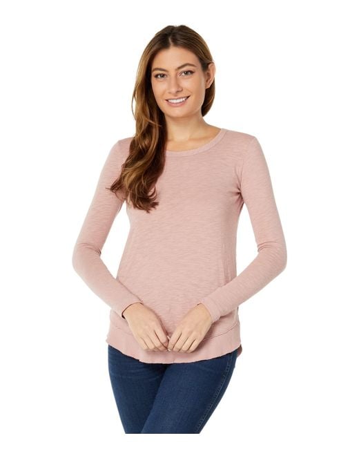 bobi Los Angeles Long Sleeve Curved Hem Top In Slubbed Jersey in Pink | Lyst