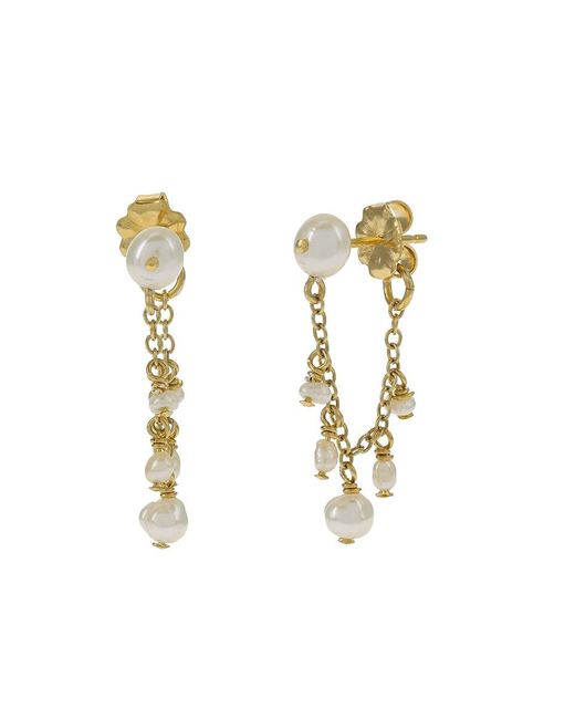 Chan Luu Black Cascading Pearl Earrings With Connecting Chain Earring