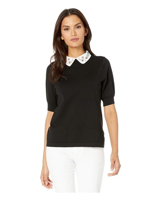 Cece Short Sleeve Pullover Sweater With Embellished Collar in