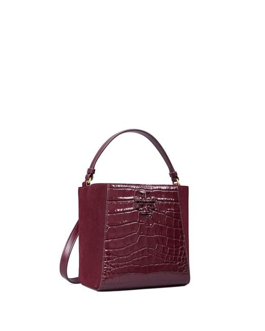 Tory Burch Leather Mcgraw Embossed Small Bucket Bag in Burgundy (Red ...