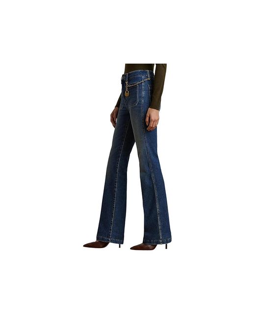 Ralph Lauren Black Chain-Trim High-Rise Flare Jean Jeans, Cotton/Denim/Elastane