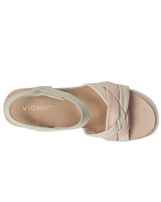 Vionic Metallic Saratoga Espadrille Sandals Wedge Shoes Cream/Cameo Rose, Leather