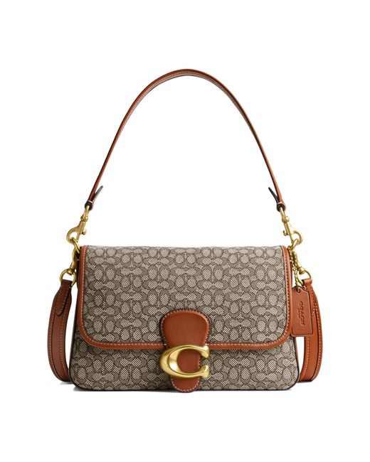 COACH Mini Signature Jacquard Soft Tabby Shoulder Bag Cocoa Burnished